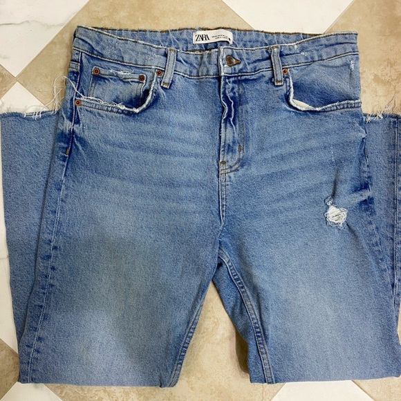 Zara Women's Denim Straight Leg Jeans raw hem size 10. Relaxed fit The HW Slim - Picture 1 of 7